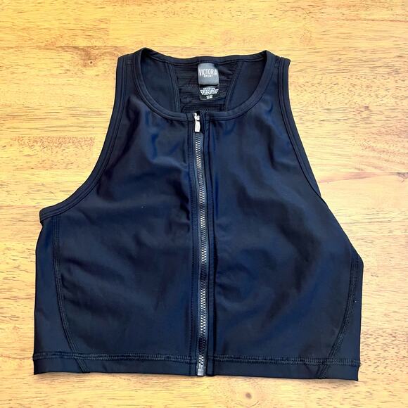 Victoria's Secret Sport Black Zip Up Cropped Tank Top Size S - Picture 1 of 4